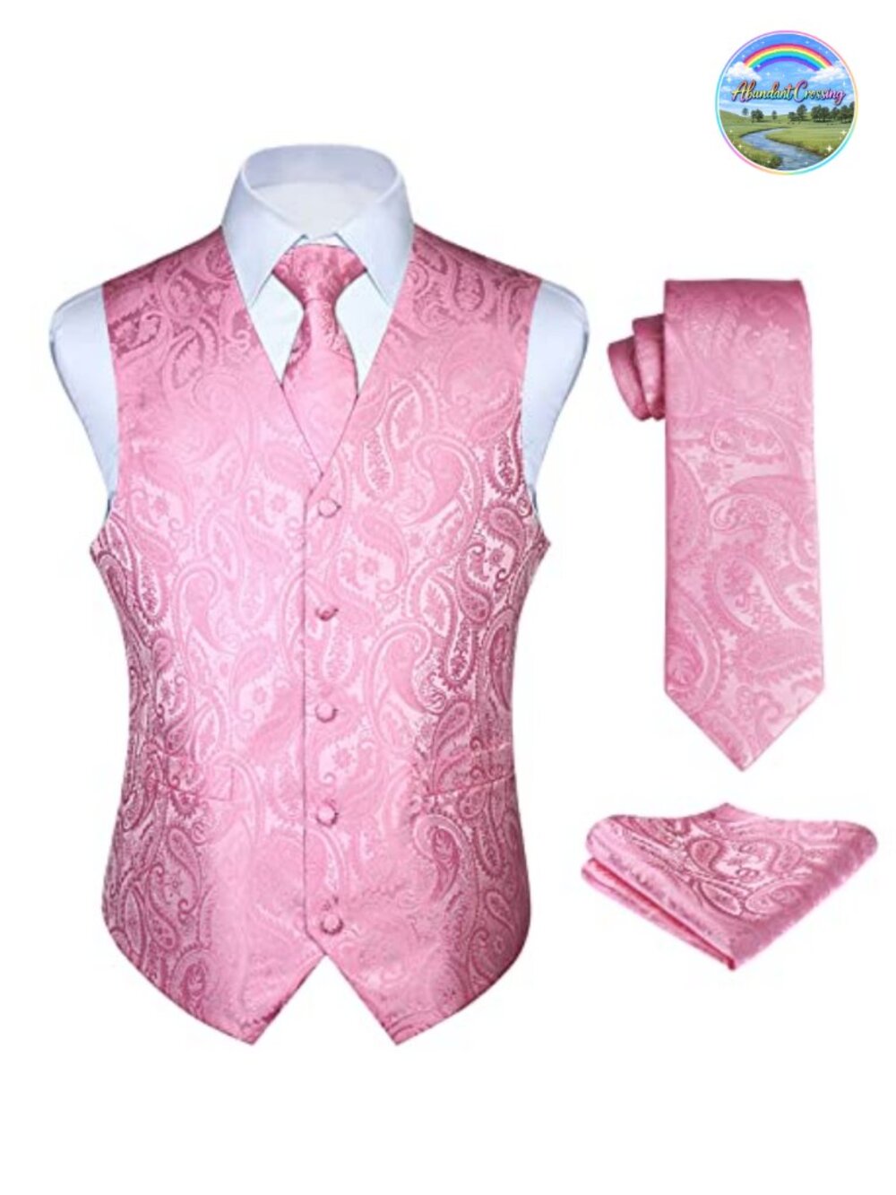 Men's Paisley Vest Tie & Pocket Square Set Formal Tuxedo Waistcoat